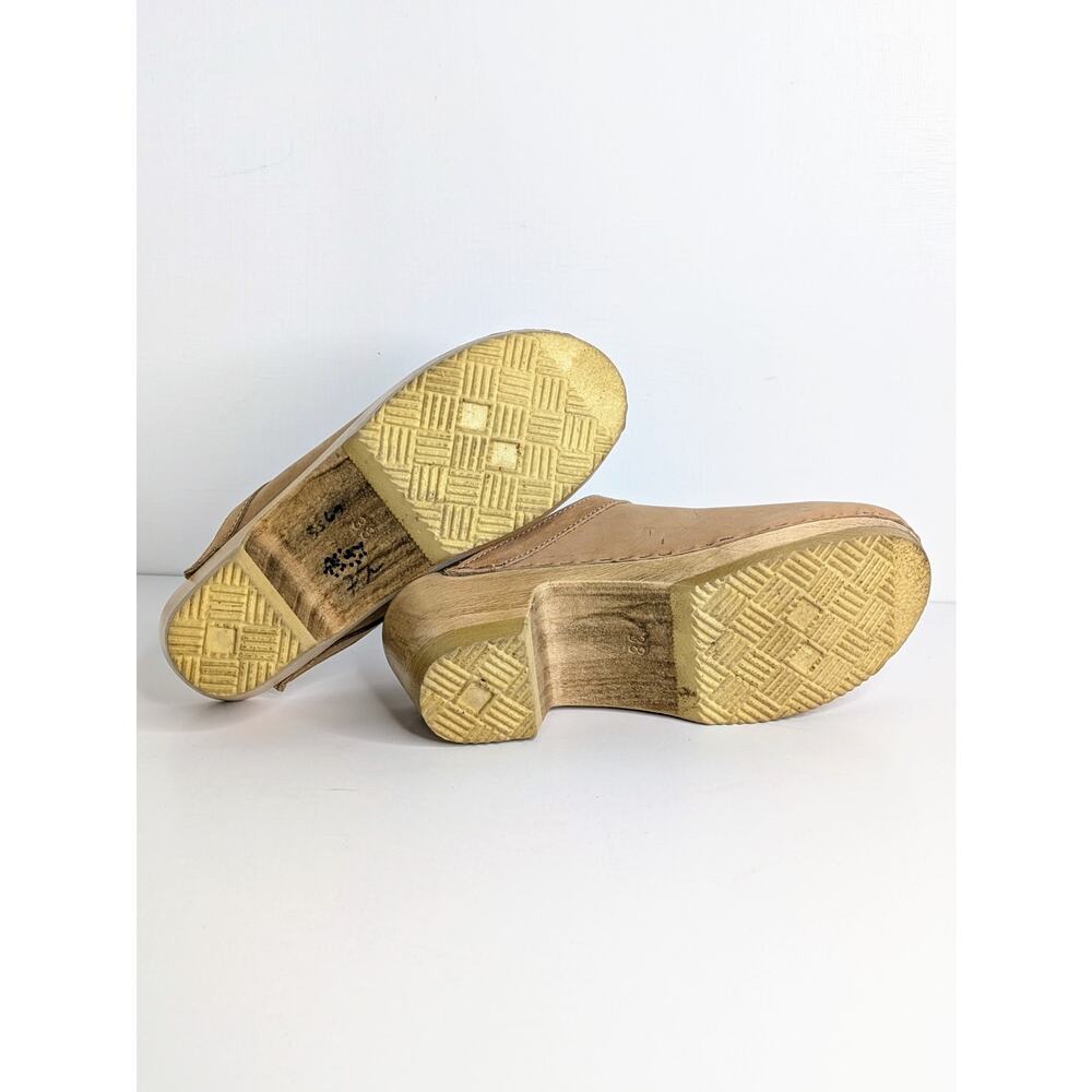 No. 6 Old School Clog Mid Heel 38 Bone Tan Nubuck Leather Wood Base NYC 7.5 8 - Picture 11 of 16
